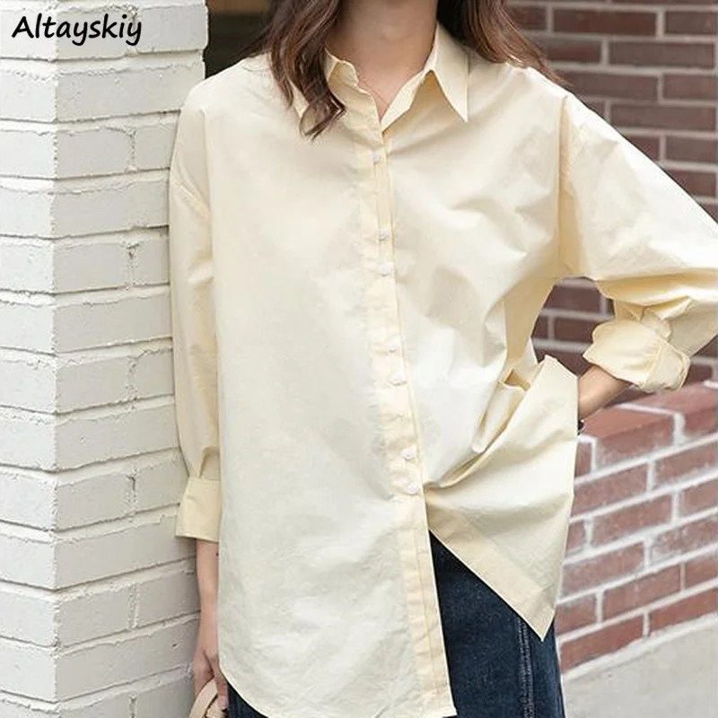 

Women Shirts Solid Stylish Folds All-match Streetwear Retro Turn-down Collar Blouses Tender Temperament Daily Loose Candy Colors