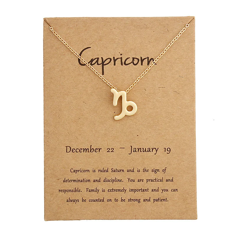 

12 Constellation Charm Gold Necklace Zodiac Chain Alloy Card Necklace Aries Aquarius Charm Jewelry for Women and Men