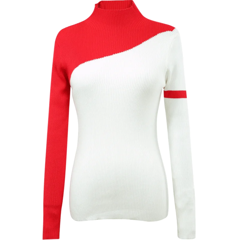 Autumn 2022 Semi-high Collar Knit Sweaters Women Tops Patchwork Bottoming Shirts Slim Winter Clothes Turtleneck 6998 50 | Женская одежда