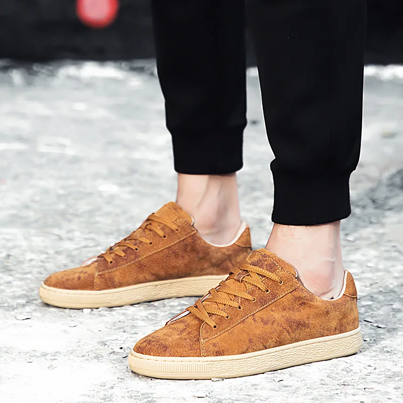 

Мужские замшевые кроссовки, Повседневные Классические, дышащие, износостойкие, на шнуровке, плоская подошва, летняя обувь