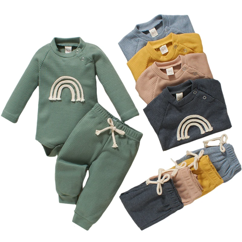 

2 шт., трикотажные комбинезоны с длинным рукавом и радужным принтом, 5 цветов