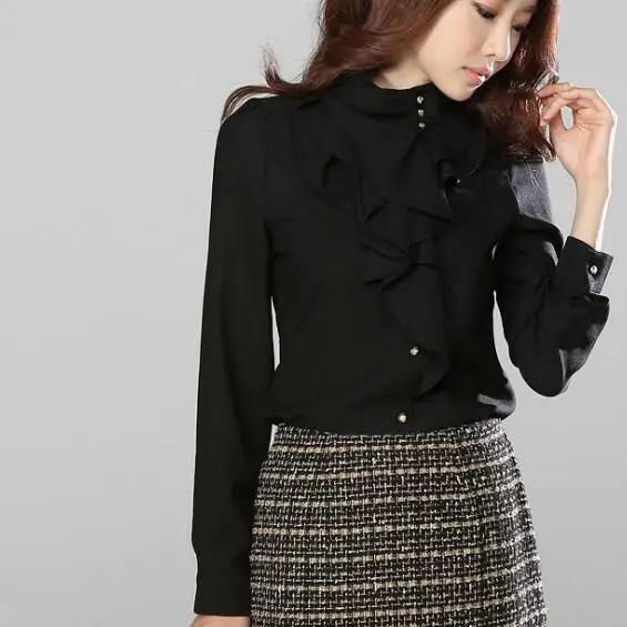 Туника 2020 осень белые шифоновые рубашки с оборками блузки размера плюс для