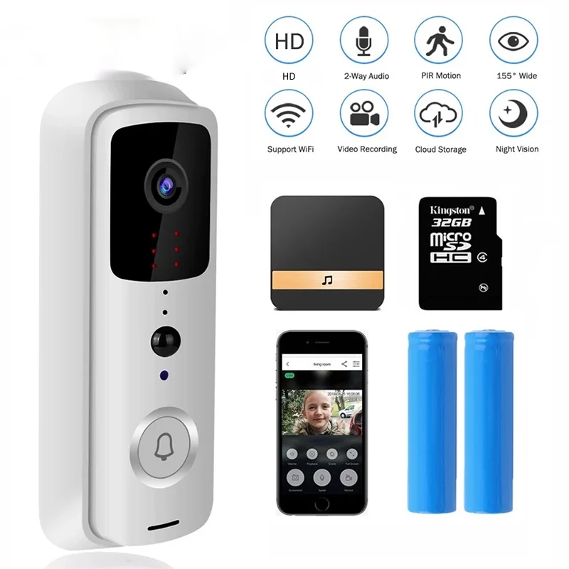 

Smart WIFI Doorbell Smart Home Wireless Video Door Bell Intercom 2MP IR Night Vision Two Way Audio PIR Alarm Cloud Chimes