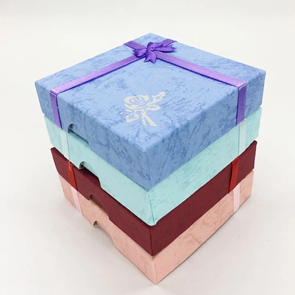 Бумажная квадратная посылка чехол Бант ювелирные изделия ожерелье браслет