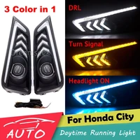 3 color led drl day light for honda city 2014 2015 2016 daytime running light driving fog lamp mustang style with turn signal