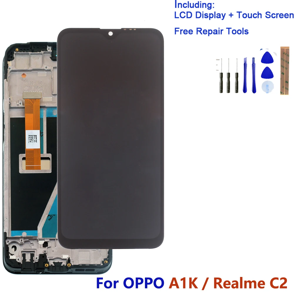 

LCD Display For OPPO Realme C2 Touch Screen Digiziter Assembly Phone With Frame For OPPO RMX1941 A1K Parts Repair