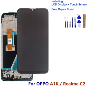 for oppo realme c2 touch screen lcd display digiziter assembly phone with frame for oppo rmx1941 a1k parts repair free global shipping