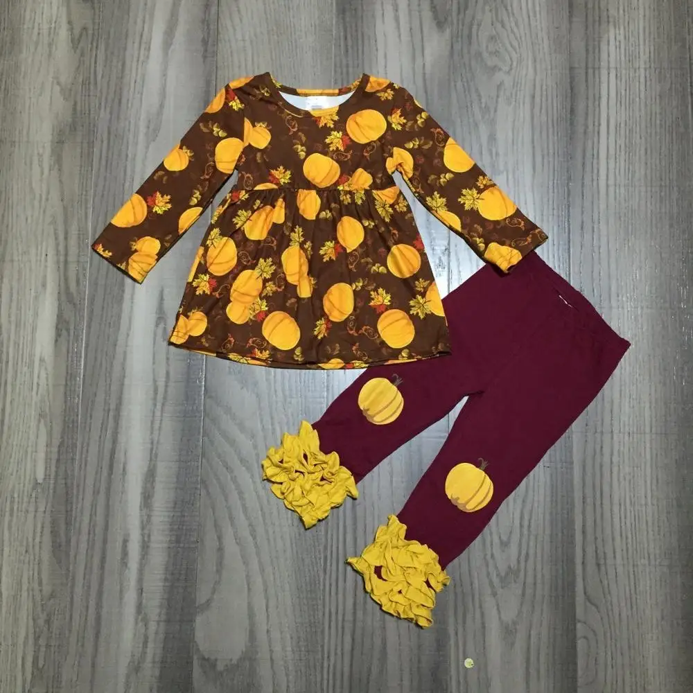 Одежда для маленьких девочек наряды на Хэллоуин желтый топ с Тыквой и