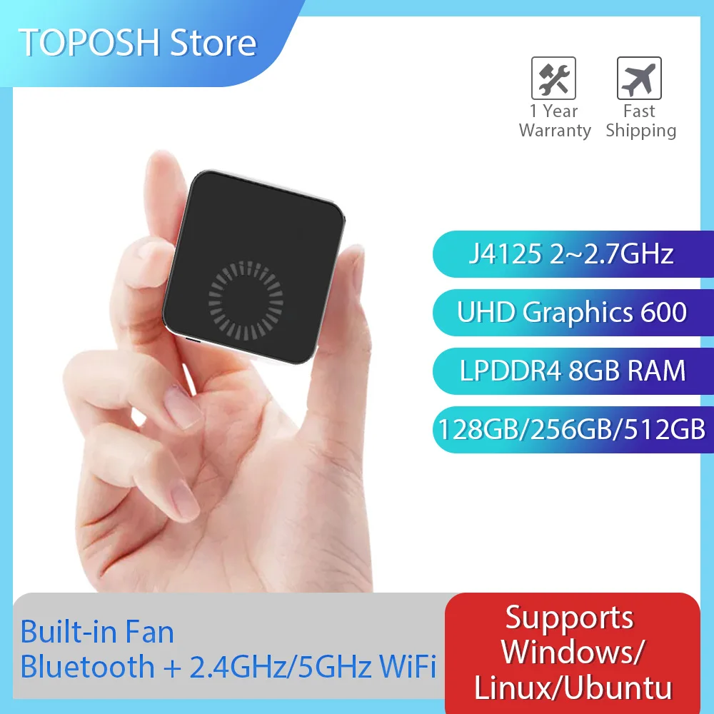 

Мини-ПК Intel J4125, 8 Гб LPDDR4 2,4G/5,0G Dual WiFi Bluetooth 5,0 4K 60 Гц, Windows 10 Pro 2,7 ГГц