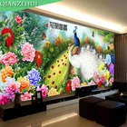 QIANZEHUI, Рукоделие, сделай сам, павлин, пион, вышивка крестом, наборы для вышивки, цветы, вышивка крестиком, стена, домашний декор