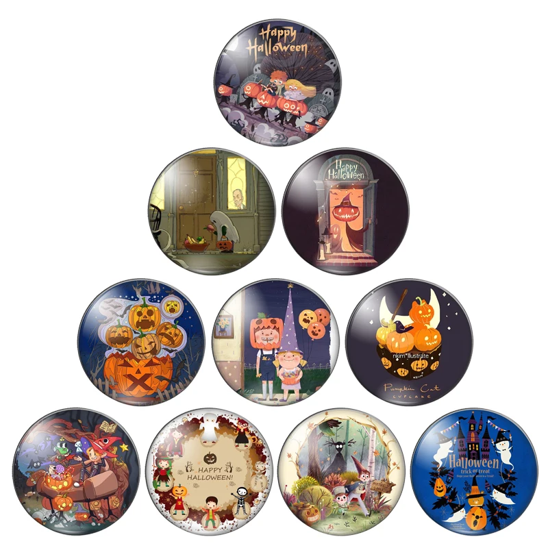 Круглый стеклянный кабошон для фото с изображением тыквы призраков на Хэллоуин 8