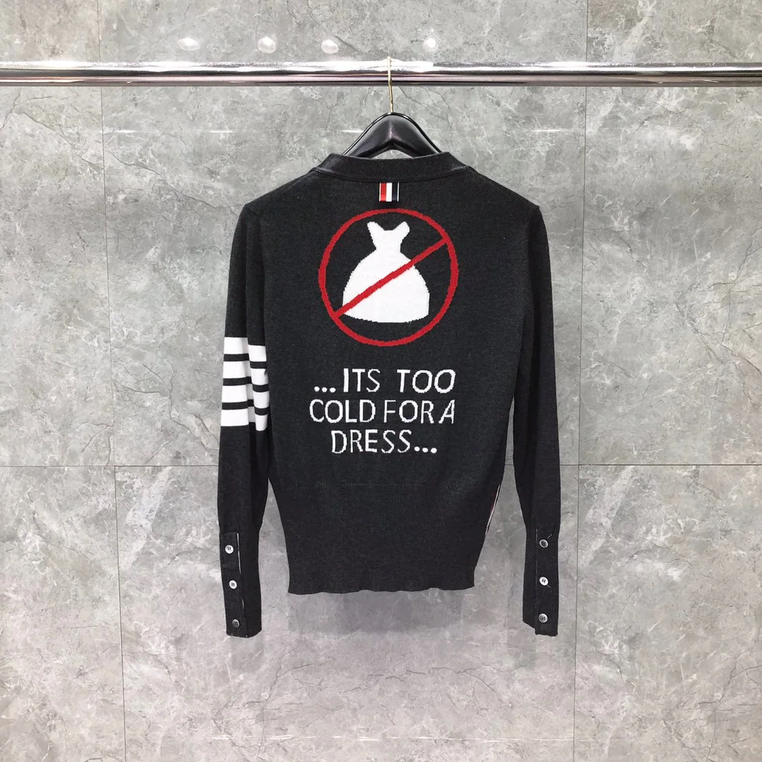 

2021 fashion brand tb sweater women men slim fit v-neck wool cardigan pattern striped knitted clothing gray blue