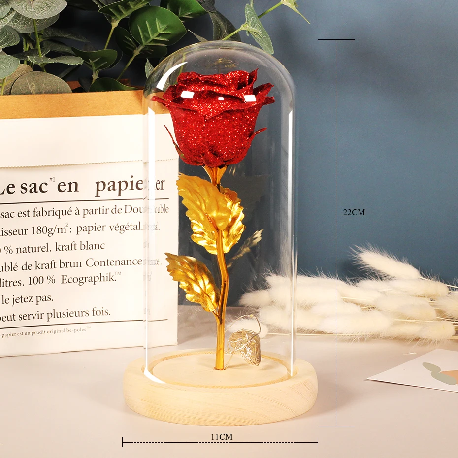 Красная роза в стеклянном куполе колбе Красавица и чудовище свадебное украшение