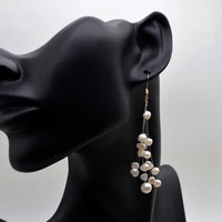 bouquet dewdrop earrings natural freshwater small pearl irregular baroque style long fishing line earrings womens earrings