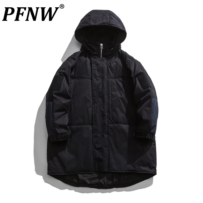 

PFNW 2021 Winter New Trend Medium Long Cotton Clothes Hooded Jacket Green Black Parkas Loose Teens Daily Tide High Quality X0901