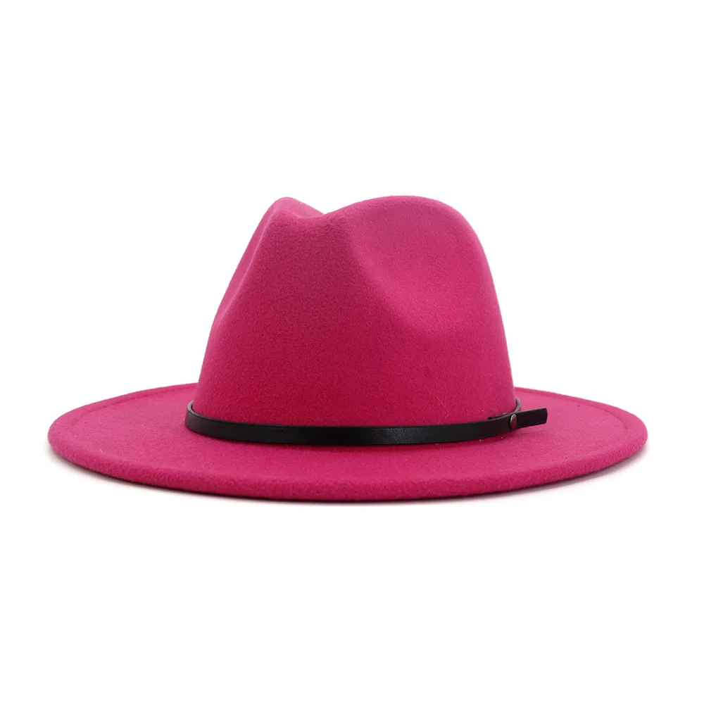 

Wide Brim Black Belt Church Derby Top Hat Panama Solid Color Felt Fedoras Hat for Men Women artificial wool British style Trilby