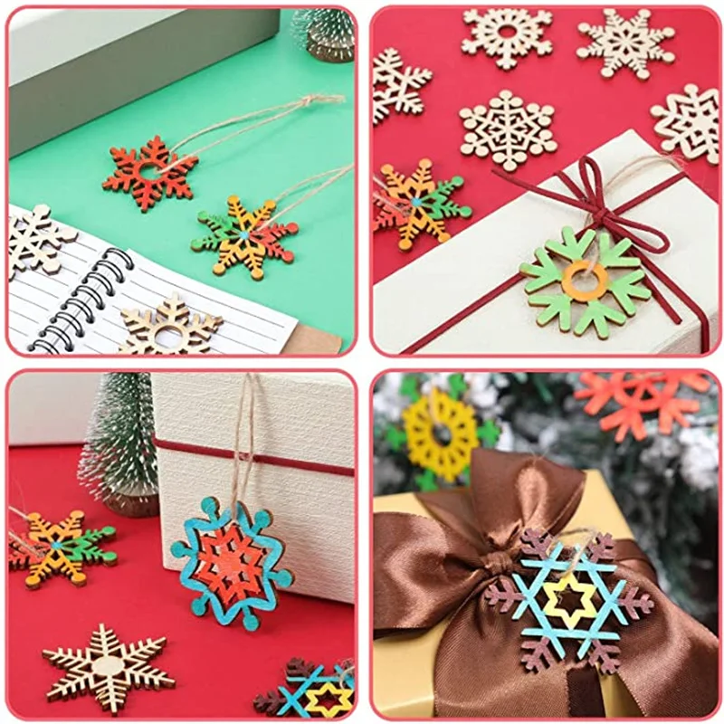 

2021 Hot Sale Wooden Christmas Snowflake Chips Ornaments Christmas Tree Hanging Snowflake Xmas Party Home Office Bar Decoration