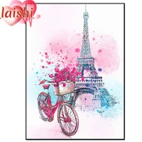 pink bike eiffel tower diamond painting round diamond embroidery mosaic home decoration pattern diy handmade new year gift