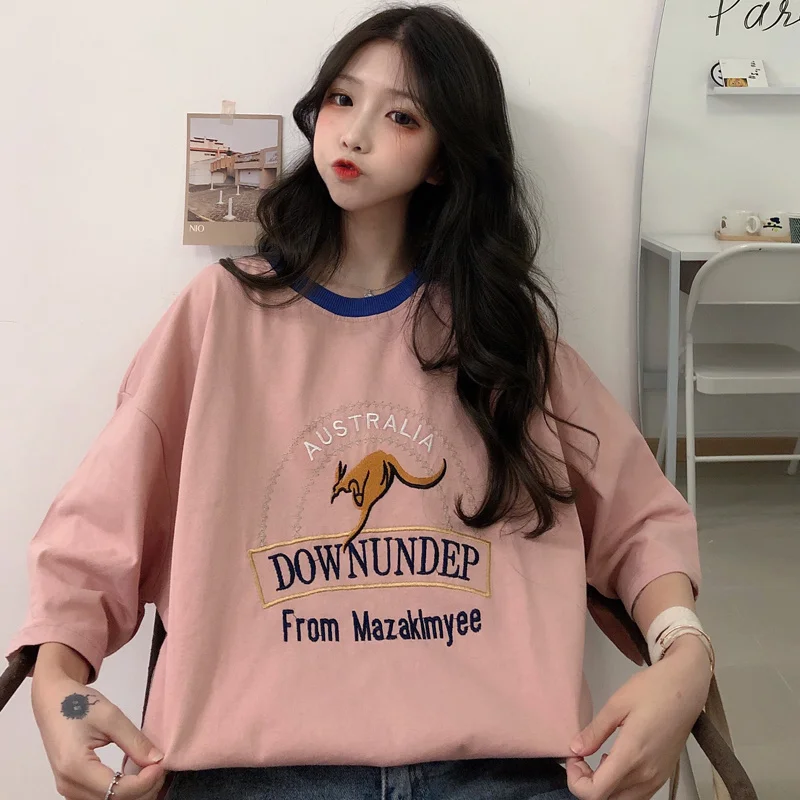 Винтажная футболка в японском стиле с коротким рукавом Женская свободная модная