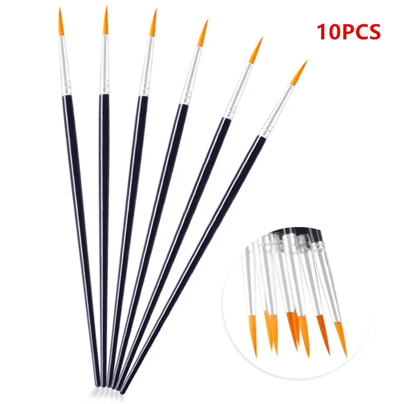 10Pcs Black 10 шт., тонкая Профессиональная ручная роспись, крючок, ручка с круглым кончиком, кисть для рисования акварелью, товары для рукоделия - Цвет: 10Pcs Black