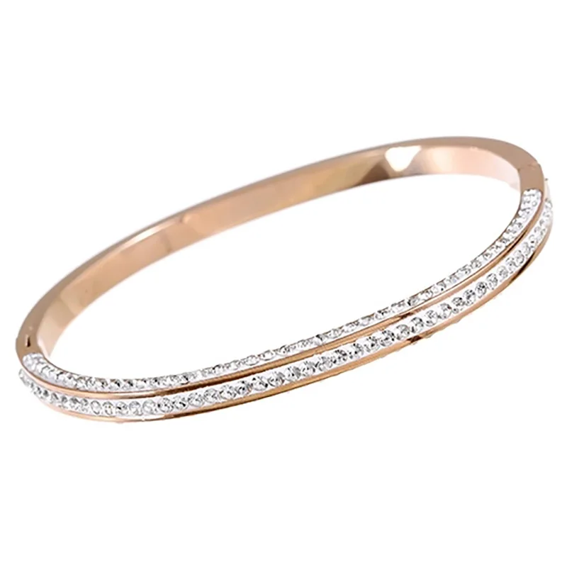 

ZHINI 2021 Fashion AAA Zircon Cyrstal Bangle Bracelets for Women Simple Unique Rose Gold Statement Bracelet Party Jewelry Gift