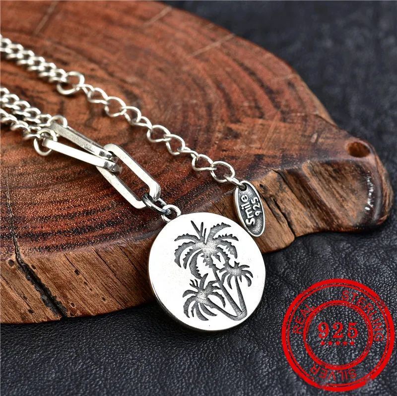 

Hot Sale 100% Sterling Silver 925 Bracelet Retro Coconut Tree Pattern Pendant Bracelet Girl Fashion Gift Silver Jewelry