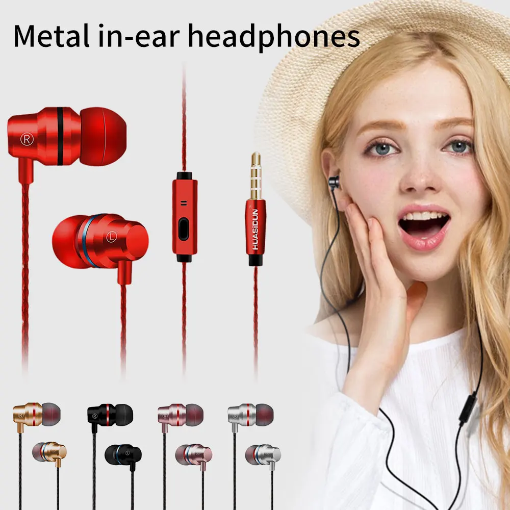 3 5 мм проводные наушники с басами металлические микрофоном стерео Спортивная