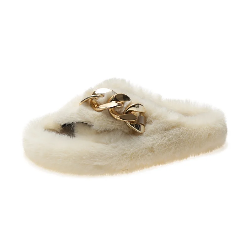 

Large Size 41 42 Cross Wool Slippers Women's 2021 Autumn And Winter New Flat Bottom Chain Open Toe Indorr Home Slippers