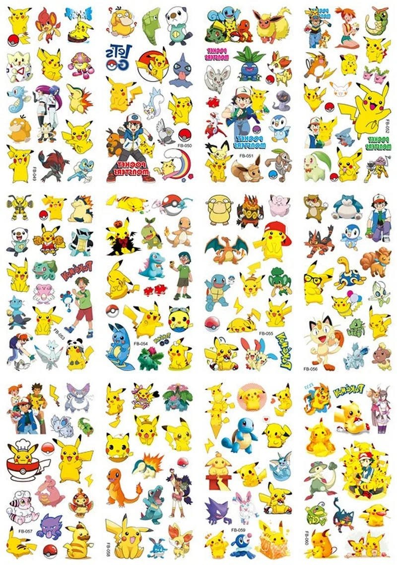 

6/12pcs/Set Pokemon Pikachu Tattoo Stickers Waterproof Cute Pikachu Sticker Cartoon Kids Christmas Birthday Gift reward Toy
