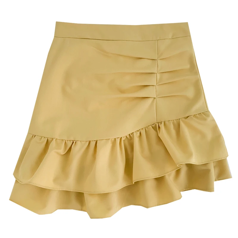 

2021 New Summer Women Fashion All-match solid Skirt high waist slim irregular double Ruffle short Skirt