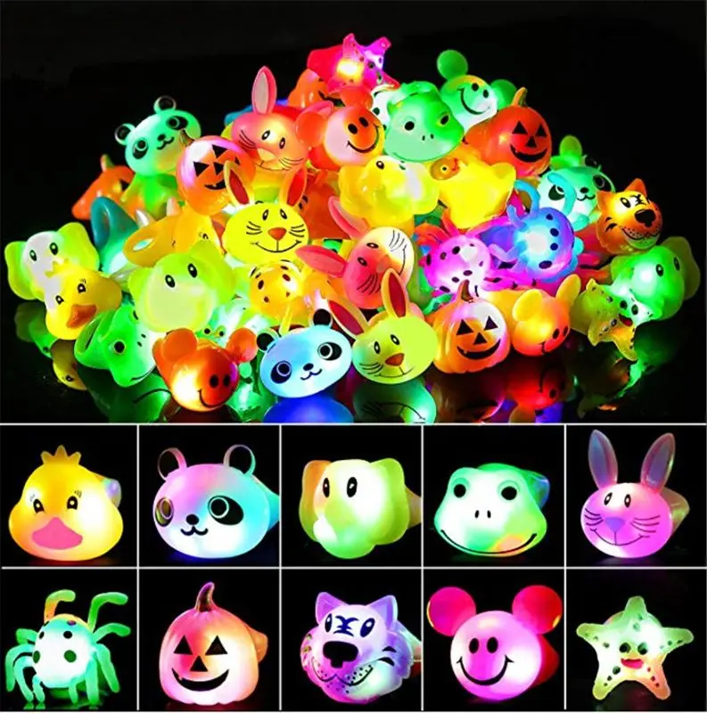 

OOTDTY Birthday Party Favors for Kids Prizes Flashing 12 Pack LED Jelly Light Up Rings Toys Bulk Boys Girls Gift Blinky Glow in