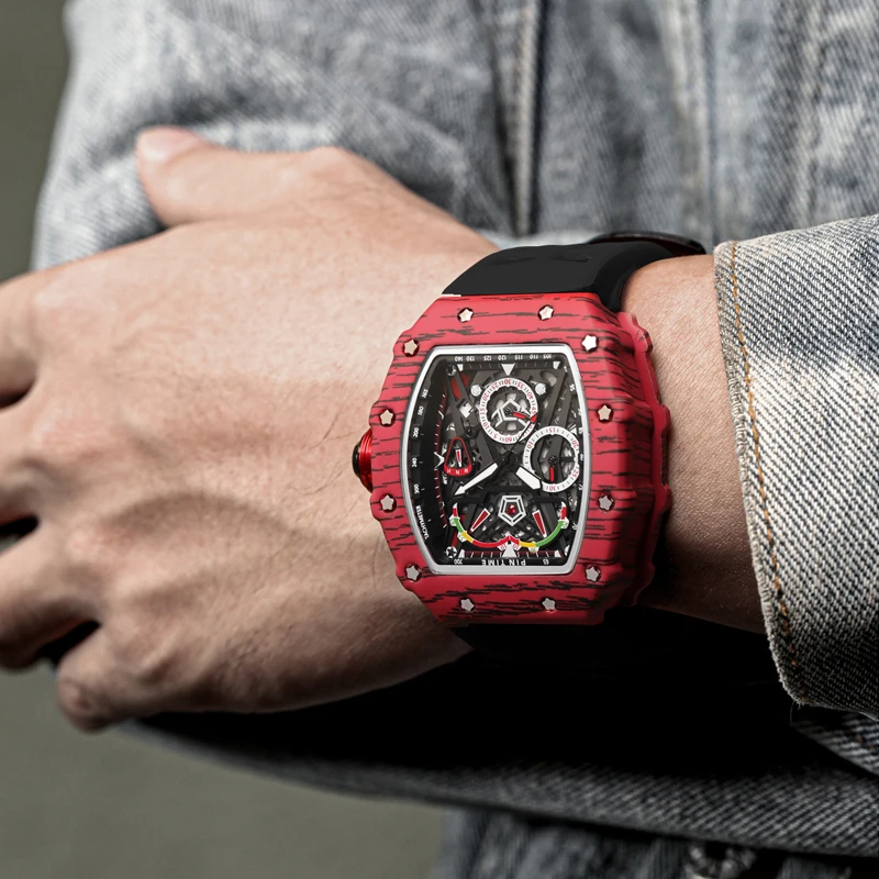 

Red Sport Watch Men Chronograph Military Mens Watches Top Brand Luxury Hip Hop Waterproof Man Clock Reloj Hombre relogio montre