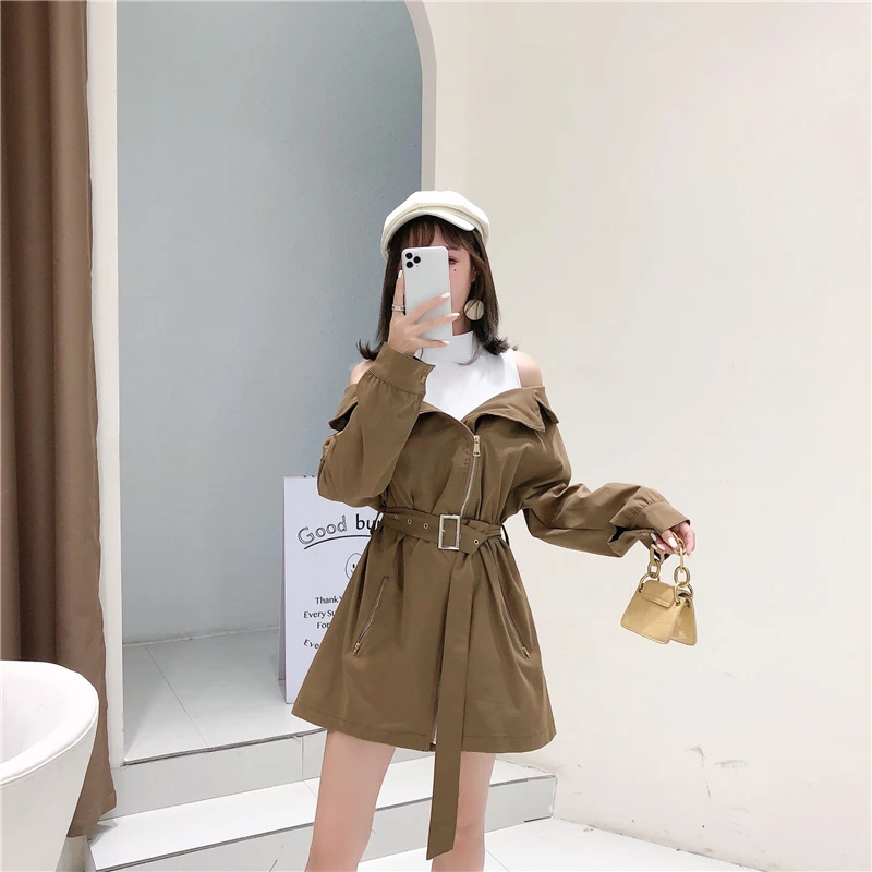 Новое Осеннее модное платье из двух частей Сексуальное Женское пальто с