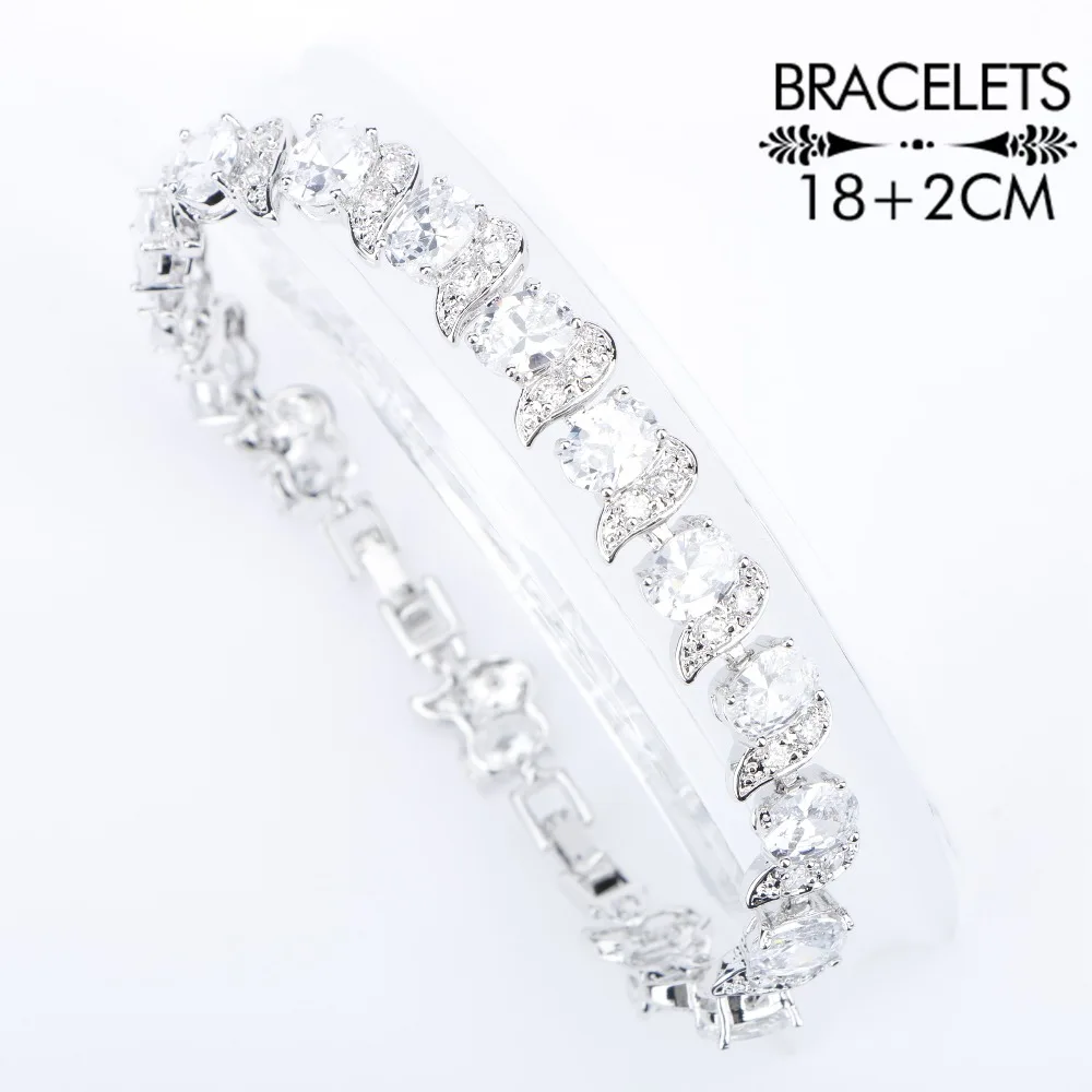 Квадратный белый Циркон Серебро 925 Ювелирные наборы для костюма женские браслеты