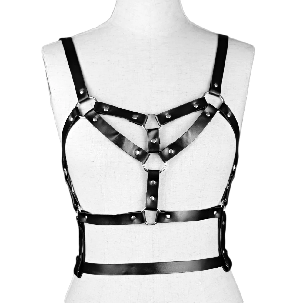 

Leather Harness 2 PCS Set Garters Belt Sexy Women Waist To Leg Bondage Cage Straps Bra Garter Body Belts Chest Harness Garters