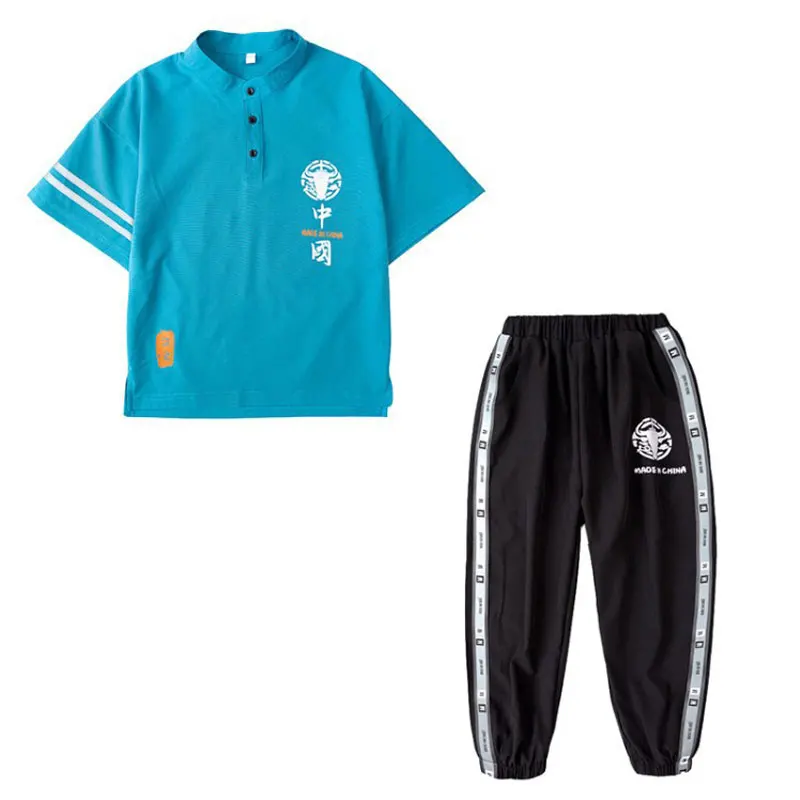 

Kids Boys short-sleeved striped T-shirt cotton trousers new summer suit 2pcs Chinese style big virgin suit 4-12 years old