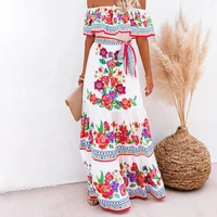 plus size summer dress floral print high waist female ladies horizontal shoulder dress beach party long dresses vestidos 2021