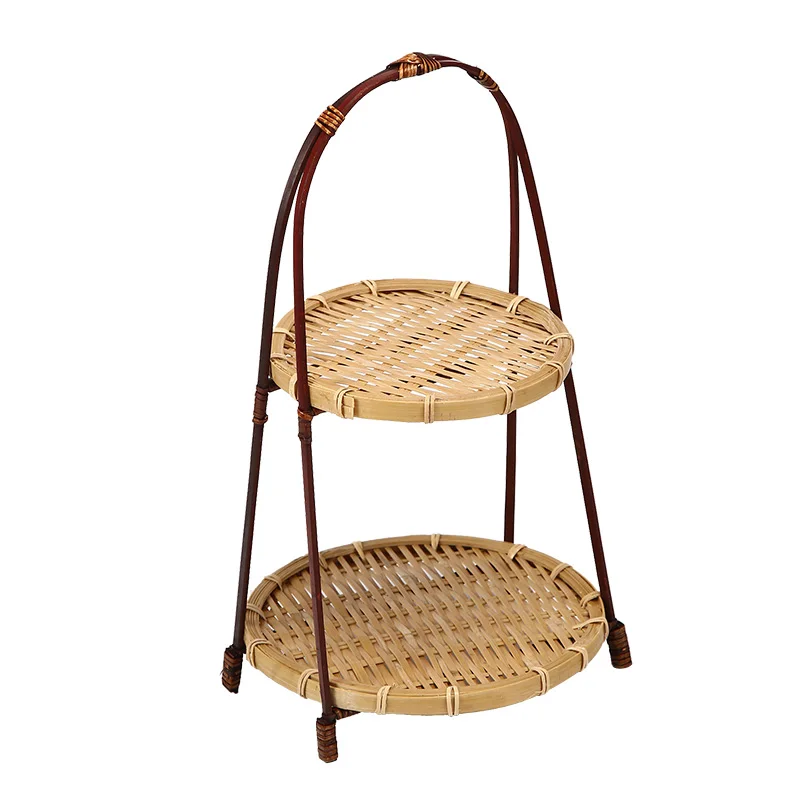 

-Woven Fruit Plate Multi-Layer Tea Cake Tray Display Stand Bamboo Woven Cabas Hotel Pastry Basket Snack Fruit Plate