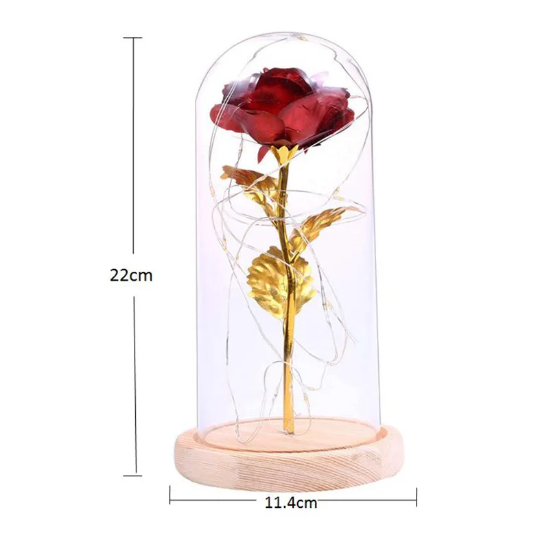

Gold-Plated Rose With Led Light In Glass e For Wedding Party Mother'S Day Gift