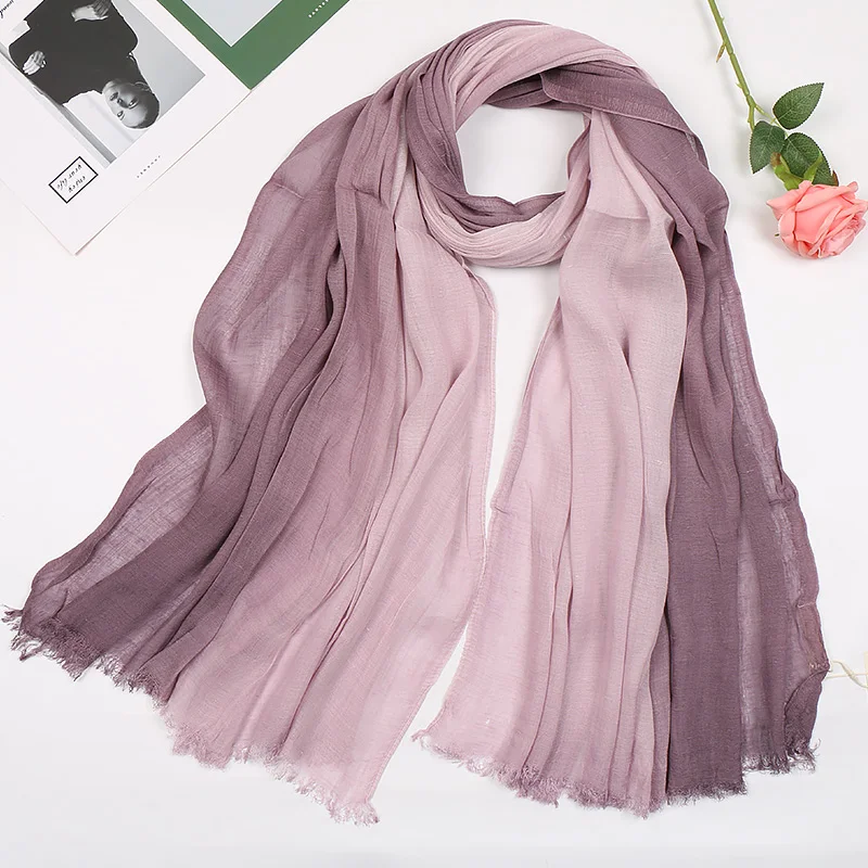 Chal de lino plisado con degradado, bufanda lisa de alta calidad, Pashmina, hijab musulmán, moda española, 2020