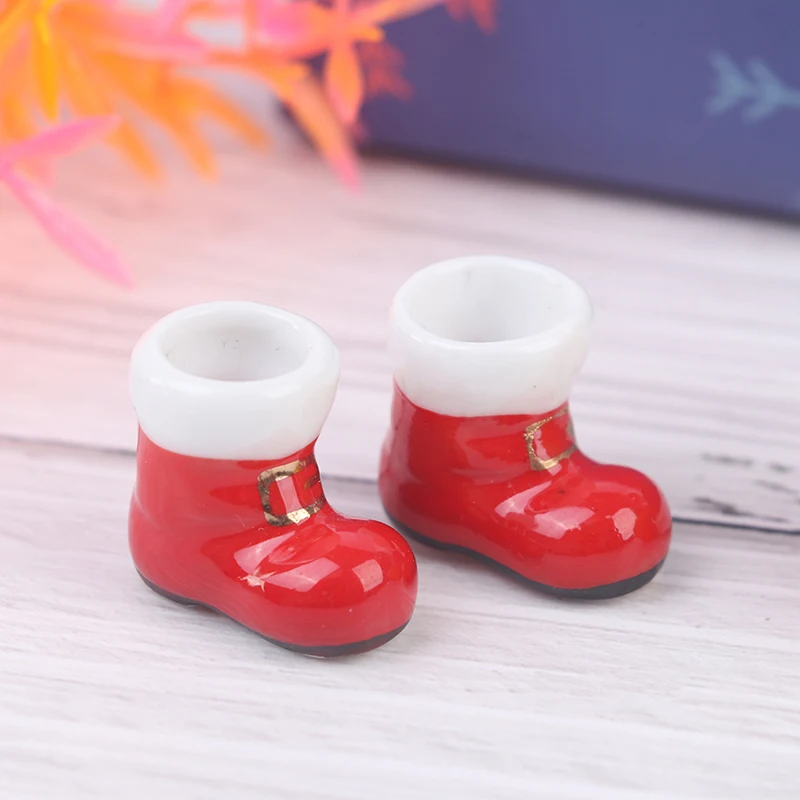 

Hot！Cute 1pair Pocket Ceramic Red Boots, Shoes, Mini Decoration, 1/6 1/12 Dollhouse DIY Toys, Christmas Presents For Children