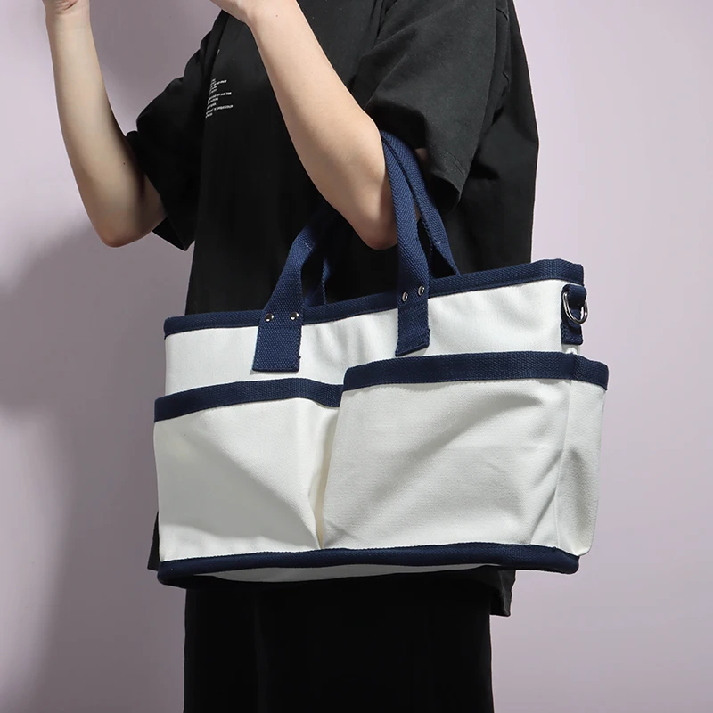 

Дизайнерские холщовые сумки через плечо с несколькими карманами для женщин, белые, синие женские сумки-тоут, Женская Повседневная Сумка На ...