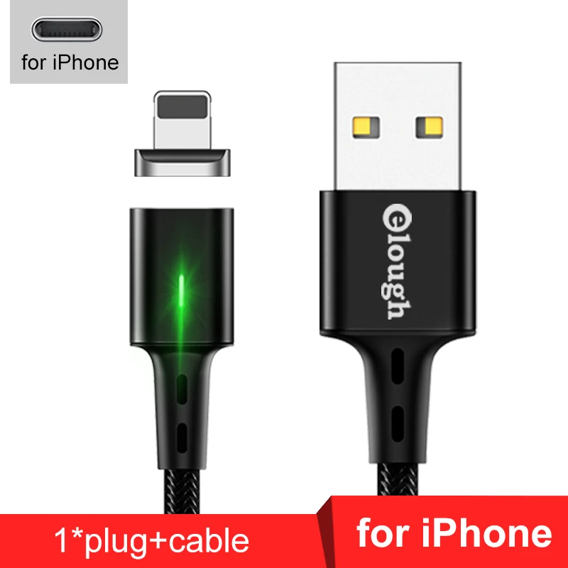 black for iPhone Elough Магнитный зарядный кабель для iphone кабель Micro usb type c кабель для HUAWEI P30 Магнитный кабель быстрое зарядное устройство USB C провод для передачи данных - Цвет: black for iPhone