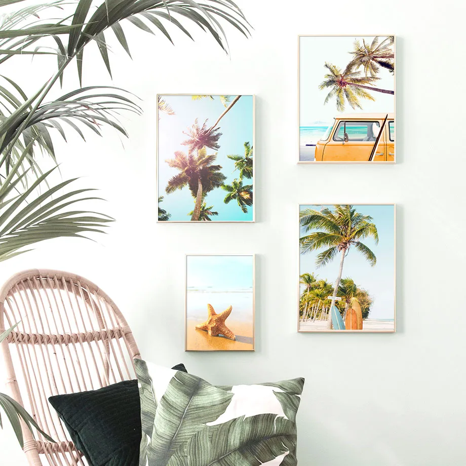 

Orange Beach Car Coconut Tree Pineapple Shell Wall Art Landscape Canvas Painting Nordic Posters And Prints For Living Room Decor