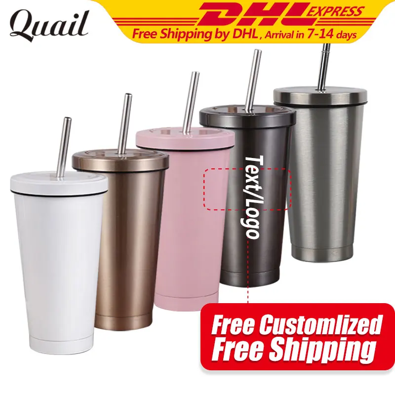Модный дизайн кружка из нержавеющей стали с крышкой и соломинкой 500 мл кружки для