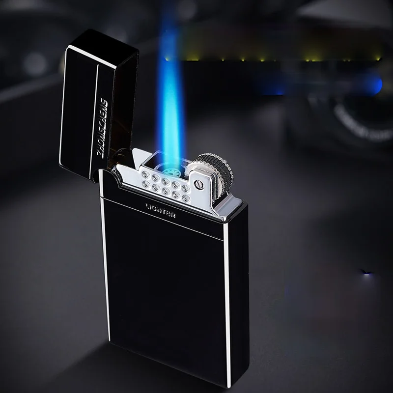 

Fine Grinding Wheel Straight Into The Lighter Metal Windproof Blue Flame Inflatable Lighter Smoking Accessories for Weed briquet