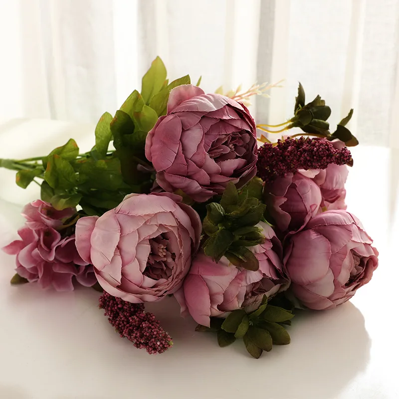 

47cm Flower Bunch European Artificial Peony Decorative Party Silk Fake Flowers Peonies For Home Hotel DIY Wedding Decoration