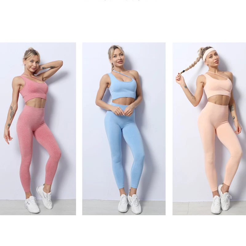 

Костюм спортивный женский бесшовный из бюстгальтера и леггинсов с высокой талией