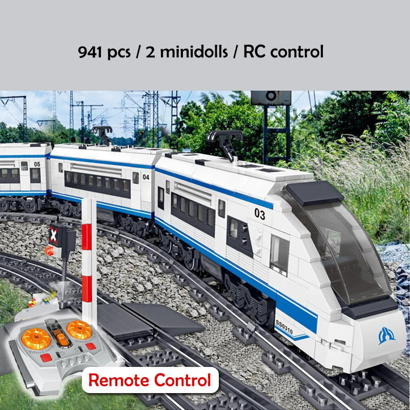 Bloques de construcci&oacute;n de tren el&eacute;ctrico de alta velocidad para ni&ntilde;os, juguete t&eacute;cnico de tren de alta velocidad, con control remoto/no RC, para regalo de cumplea&ntilde;os-0