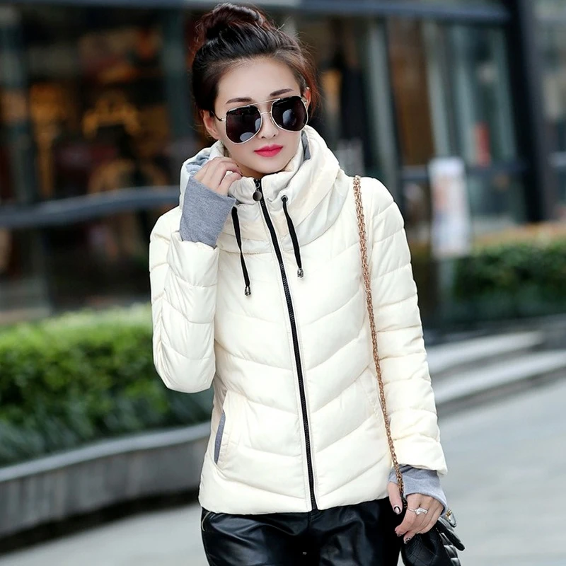 New Brand Down Cotton-Padded Jacket Women's Short Winter Hooded Fashion Korean Slim-Fit Women's Wear Gloves Cotton-Padded Coat